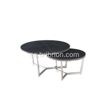 Mesa de café de cerámica de lujo con base de acero inoxidable